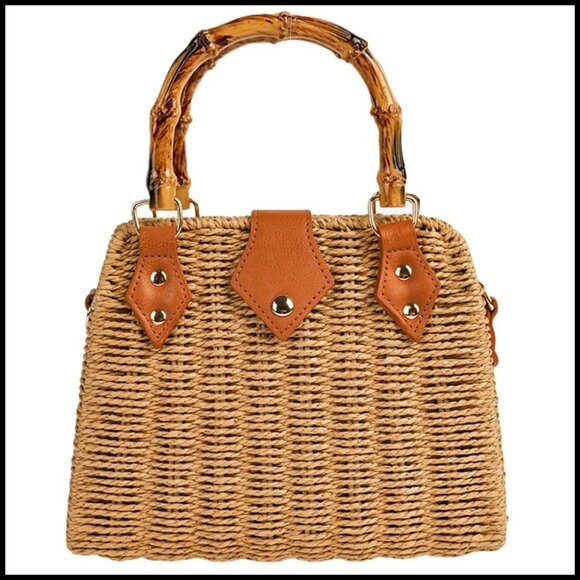 Handbags - Rattan Woven Crossbody Shoulder Bag Minimalist Boho Summer Beach Tote